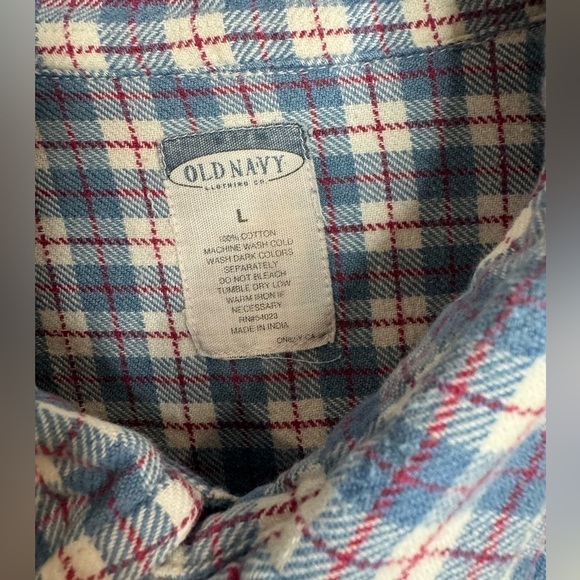Vintage Old Navy Plaid Flannel Button Down Shirt Blue Red Size Large Y2K 90s - Picture 2 of 8